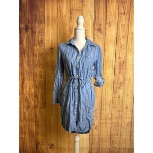 Athleta Chambray Denim Tunic Dress Drawstring Waist with Pockets Women's Size S